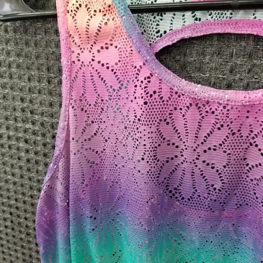 💚3/$15 Rainbow Tank Top Mesh Flower Designs Women's XL